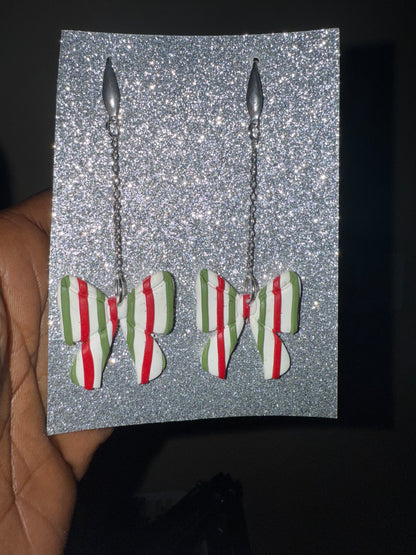 Christmas Striped Bow Dangles