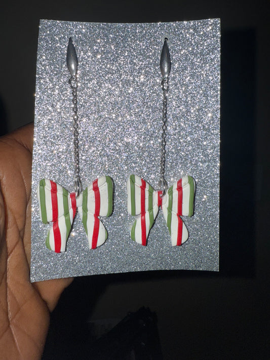 Christmas Striped Bow Dangles