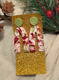 Red, Green, and White Marble Earrings with Gold Flakes