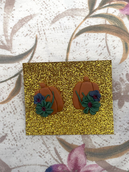 Fall Pumpkin Floral Stud Earrings - 7XIII Collection